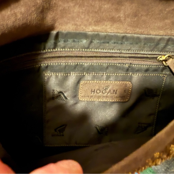 Hogan brown suede cross body /clutch bag, with brass studs. Two pockets. New - Picture 13 of 13